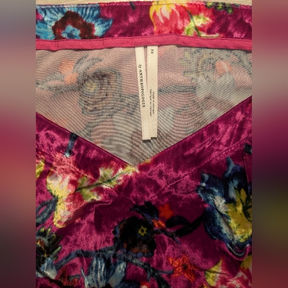 Anthropologie Purple Floral Velvet Sleeveless Shania Mini Slip Dress Tropical - Picture 8 of 10